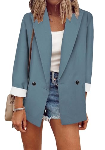 PUDANA Turndown Kragen Slim Fit Anzug Jacken Für Frauen Offene Front Arbeit Büro Anzug Jacken Urlaub 3/4 Ärmel Blazer Blau 3XL von PUDANA