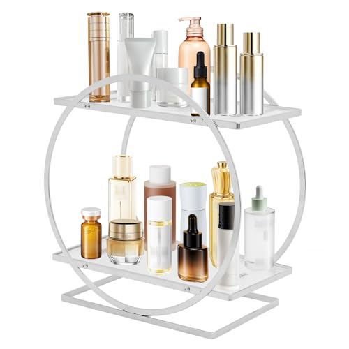 PUDLOR 2 Etagen Parfum Organizer, Kosmetik-Display-Tablett Kosmetik Organizer Parfum Regal Erhöhte Baffle Parfüm Organizer Badezimmer-Makeup-Organizer für Badezimmern, Küchenarbeitsplatten von PUDLOR