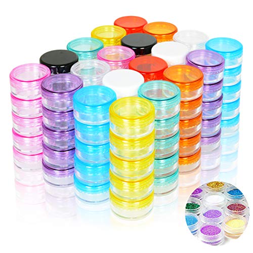 PUDSIRN 100Pcs 5g Kosmetikbehälter, Leere runde Kosmetikbehälter mit Deckel Plastikbehälter Topfgläser für Cremes Nagellack Lip Balm Lipgloss Make-up Lagerung (10Color) von PUDSIRN