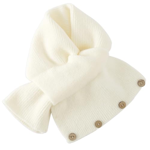 PUERHUACI Schal Damen Winter,Strickschal Damen,Einfarbig Gerippt Schleife Winterschal, Gefälschte Kragen Schals,Weiche Polyester Nackenwärmer Halstücher mit Tasten Verzierung Beige 90cm von PUERHUACI