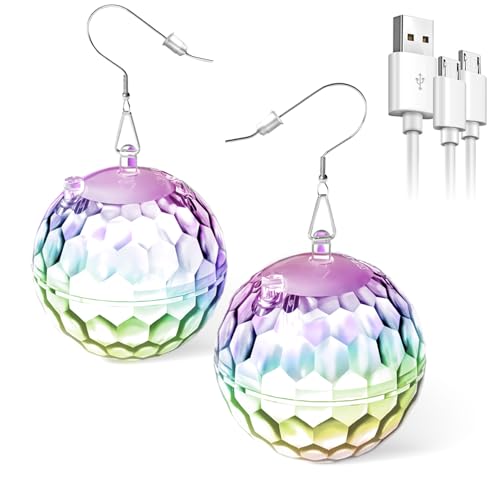 LED Ohrringe Rhombic discokugel Earrings 16 Lichtmodi Wiederaufladbar 70er 80er 90er jahre outfit damen für Frauen Konzert, Disco Party, Rave party gadgets von PUFIER