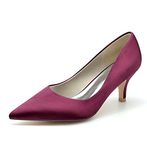 Brautschuhe Damen Seide wie Satin Stöckel Absatz geschlossene Zehe Pumps,Fuchsia,42 EU von PUFYA