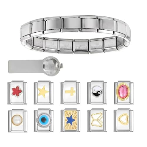 PUGEOAMN Elegant Edelstahl 9mm Italienisches Charmearmband Links Für Frauen Jugendliche Austauschbare Module von PUGEOAMN