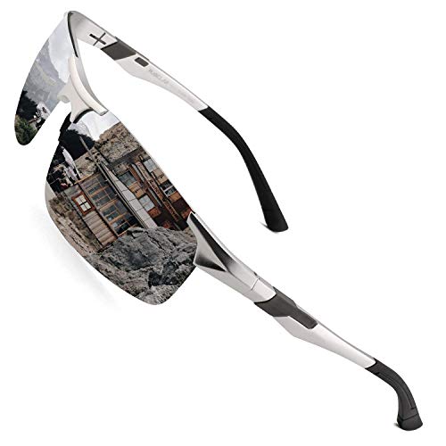 PUKCLAR Sonnenbrille Herren Polarisierte Sportbrille Fahrerbrille Al-Mg Metall Rechteckig Rahme Cat 3 von PUKCLAR