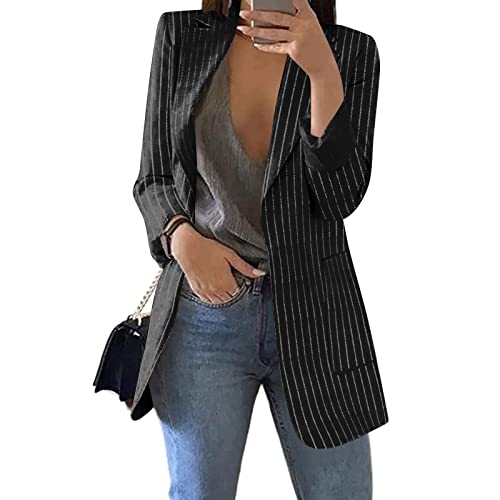 PULASSI Damen Blazer SchwarzCardigans Frauen Stripes Anzüge Polyester Bequemer Cardigan Frau V-Ausschnitt Casuale Abschlussball Sanft Frühling ärmel Langes Plus von PULASSI