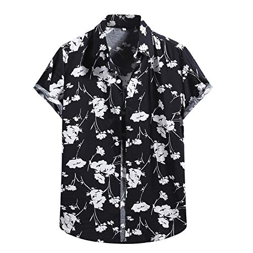 PULASSI Oberhemd Männer Tailliertes Kurzes Ärmel V-Ausschnitt Hemden Summer Knöpfen Schule Hemd Männer Hawaii Light Polyester Geblümt Bauchfrei von PULASSI