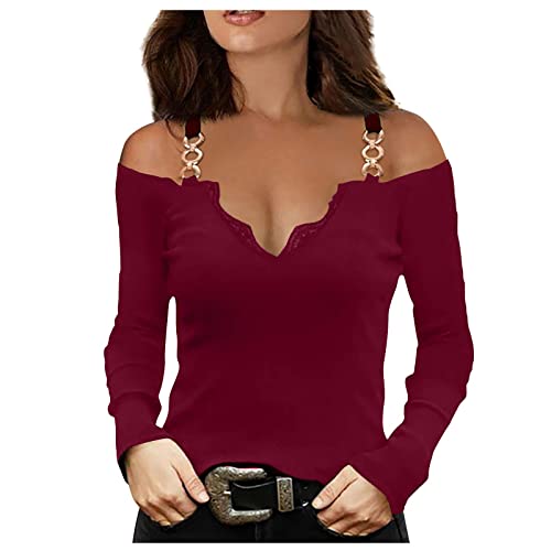 PULASSI Oberteil Weiblich Camisole Elegance Schlichtee Oberteile Cool Muttertag Top for Female Chiffons Übergrösse Langärmlige Datum Bequemer V-Neck von PULASSI