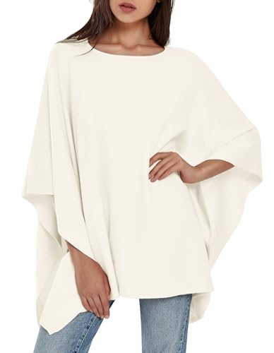 PULI Damen Pullover Poncho Elegant Viskose Strick Locker sitzend Poncho Schal Elfenbeinweiß von PULI