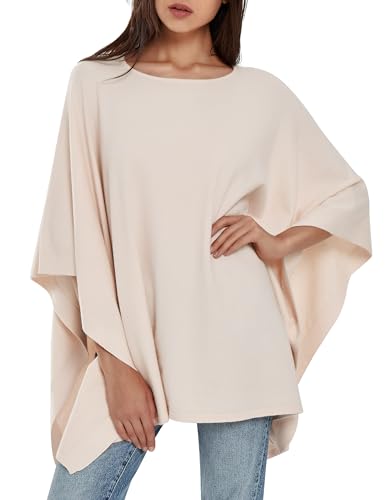 PULI Damen Pullover Poncho Elegant Viskose Strick Locker sitzend Poncho Schal Leinen von PULI