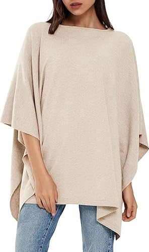 PULI Damen Pullover Poncho Elegant Viskose Strick Locker sitzend Poncho Schal von PULI
