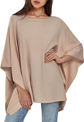 PULI Damen Pullover Poncho Elegant Viskose Strick Locker sitzend Poncho Schal von PULI