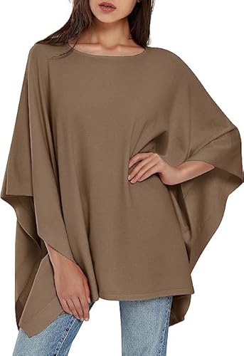 PULI Damen Pullover Poncho Elegant Viskose Strick Locker sitzend Poncho Schal von PULI