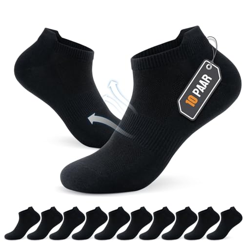 PULIOU 10 Paar Sneaker Socken Herren Damen Kurze Halbsocken Baumwolle Sportsocken Atmungsaktiv Laufsocken Kurz Running Wandersocken(Schwarz,35-38) von PULIOU