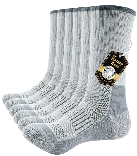 PULIOU Merino Socken Thermosocken Herren Damen Wandersocken Dicke Merinowolle Outdoor Trekkingsocken Anti-Blasen Arbeitssocken Wintersocken,3 Paar von PULIOU
