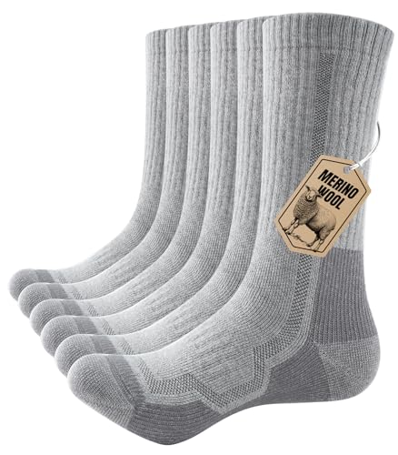 PULIOU Merino Socken Thermosocken Herren Damen Wandersocken Dicke Merinowolle Outdoor Trekkingsocken Anti-Blasen Arbeitssocken Wintersocken,3 Paar von PULIOU