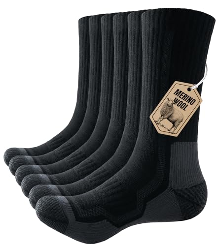PULIOU Merino Wandersocken Herren Damen Thermosocken Wollsocken Wintersocken Outdoor Trekkingsocken Anti-Blasen Gepolstert Arbeitssocken,3 Paar von PULIOU
