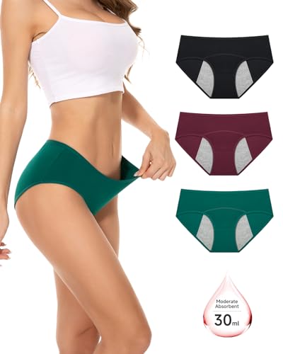 PULIOU Perioden Unterwäsche Damen 30ML, Baumwolle Menstruation Unterhosen, MenstruationsunterwäSche MäDchen, PeriodenunterschwäSche Starke Blutung Für Frauen & MäDchen (3er Pack) XS von PULIOU