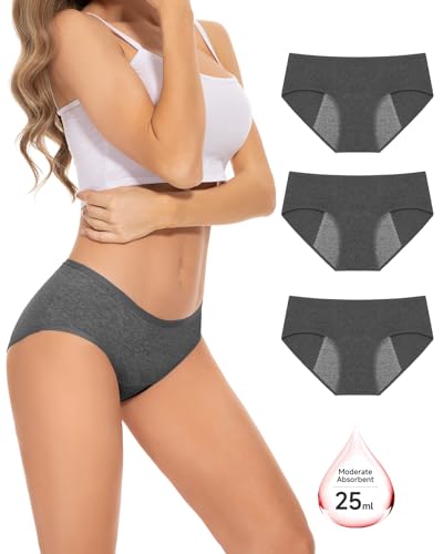 PULIOU Perioden Unterwäsche Damen Baumwolle Menstruation Unterhosen Slips Postpartum Panties Damen Hipsters 80er Pack, Schwarz Blau Grau XXL von PULIOU