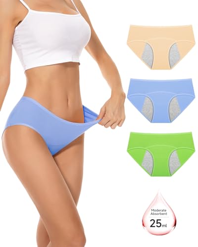 PULIOU Perioden Unterwäsche Damen Baumwolle Menstruation Unterhosen Slips Postpartum Panties Damen Hipsters 72er Pack, Schwarz Blau Grau XXL von PULIOU