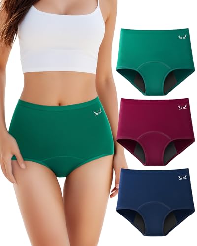 PULIOU Periodenunterschwäsche Starke Blutung Unterhosen Damen Baumwolle Menstruationsunterwäsche Mädchen High Waist Unterwäsche Frauen Slips Postpartum Lecksicher 3er Pack Dunkle-XS von PULIOU