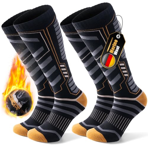 PULIOU Skisocken aus Merinowolle für Herren,Damen und Jugendliche,Socken für kaltes Wetter zum Snowboarden,Schnee Thermosocken,Atmungsaktiv,Schnell Trocknend,Größe 35-51(2 Paar)(Schwarz,43-47) von PULIOU