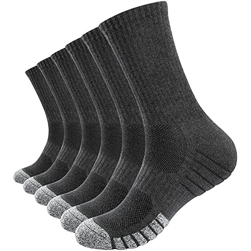 PULIOU Socken Herren Damen 43-46 39-42 Winter Warme Thermosocken Wandersocken Sportsocken Gepolsterte Baumwolle Trekkingsocken Laufsocken Atmungsaktiv Arbeitssocken 6 Paar, L09-Grau 35-38 von PULIOU