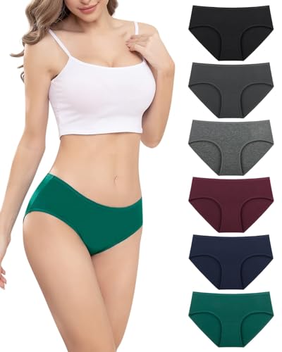 PULIOU Unterhosen Damen Baumwolle Stretch Unterwäsche Frauen Slips Mittel Taille Atmungsaktiv Panties Hipster Mehrpack 6er Pack, Dunkle L von PULIOU