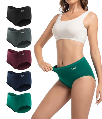 PULIOU Unterhosen Damen Baumwolle Stretch Unterwäsche Frauen Slips Mittel Taille Atmungsaktiv Panties Hipster Mehrpack 5er Pack, Dunkle-5P L von PULIOU