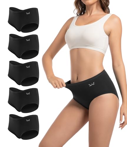 PULIOU Unterhosen Damen Baumwolle Stretch Unterwäsche Frauen Slips Mittel Taille Atmungsaktiv Panties Hipster Mehrpack 5er Pack, Schwarz-5P M von PULIOU