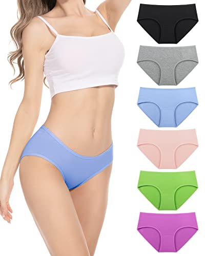 PULIOU Unterhosen Damen Baumwolle Stretch Unterwäsche Frauen Slips Mittel Taille Atmungsaktiv Panties Hipster Mehrpack 6er Pack, Brights M von PULIOU