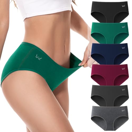 PULIOU Unterhosen Damen Baumwolle Stretch Unterwäsche Frauen Slips Mittel Taille Atmungsaktiv Panties Hipster Mehrpack 6er Pack, Dunkle XS von PULIOU