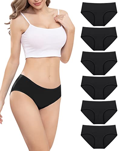 PULIOU Unterhosen Damen Baumwolle Stretch Unterwäsche Frauen Slips Mittel Taille Atmungsaktiv Panties Hipster Mehrpack 6er Pack, Schwarz S von PULIOU