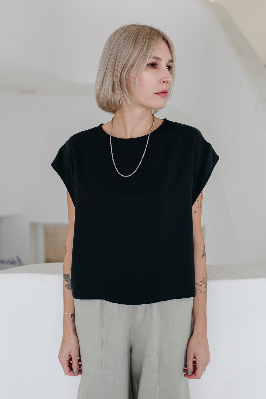Schwarzes Tencel Lyocell Oversized Sommer Top Tabi von PULPAdesign