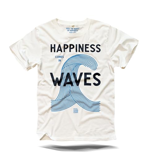 Happiness Comes in Waves T-Shirt – Relaxed Cut Offwhite | Handbedruckt im Siebdruck | Hochwertige Streetwear | Nachhaltig & einzigartig | S bis 2XL | XL von PULVER & BLEI