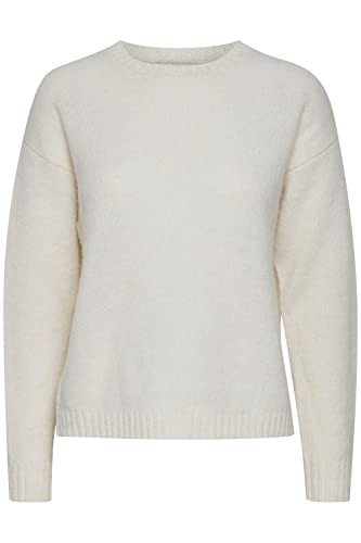 PULZ JEANS PZIRIS Damen Strickpullover Feinstrick Pullover mit Rundhalsausschnitt und Wolle mit Alpaka-Anteil, Größe:S, Farbe:Blanc de Blanc (114800) von PULZ JEANS