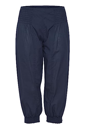 PULZ JEANS PZJILL Damen Hose Stoffhose Haremshose Pumphose Pluderhose mit elastischem Bund Capri Länge 100% Baumwolle Regular Fit, Größe:2XL, Farbe:Dark Sapphire (194020) von PULZ JEANS