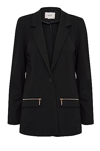 Pulz Jeans PZKIRA Blazer Damen Blazer Longblazer Jacke mit Reverskragen und Knopf mit Reißverschluss mit Stretch, Größe:2XL, Farbe:Black Beauty (193911) von Pulz Jeans