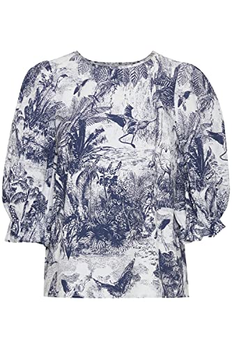 PULZ JEANS PZNADIA Blouse Damen 3/4-Arm Bluse mit Rundhalsausschnitt und Allover-Print, Größe:XS, Farbe:Blue Printed (201345) von PULZ JEANS