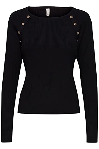 Pulz Jeans PZSARA Damen Strickpullover Feinstrick Pullover mit Rundhalsausschnitt und farblich abgesetzten Knöpfen im Schulterbereich, Größe:L, Farbe:Black Beauty (193911) von Pulz Jeans