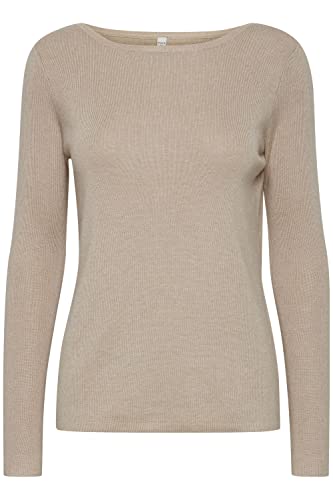 PULZ JEANS PZSARA Damen Strickpullover Feinstrick Pullover mit U-Boot Ausschnitt im Slim Fit, Größe:L, Farbe:White Pepper Melange (1513071) von PULZ JEANS