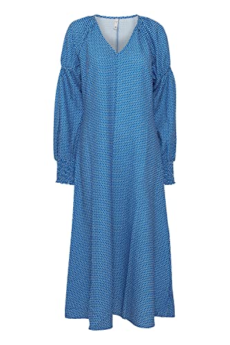 PULZ JEANS PZSAVINO Dress Damen Freizeitkleid Kleid Langes Viskose-Kleid mit Puffärmeln und elastischen Ärmelbündchen A-Linie, Größe:2XL, Farbe:Blue Printed (201345) von PULZ JEANS