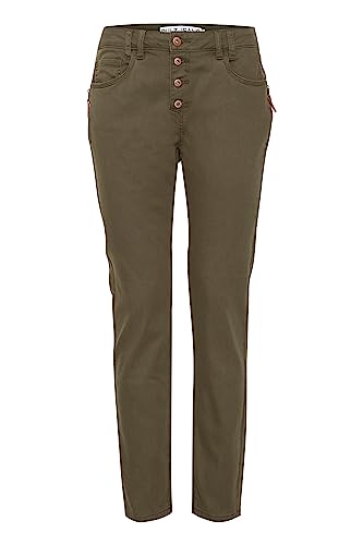 Pulz Jeans PZVIBA HW Pants Damen Chino Hose Stoffhose Baumwolle mit Stretch Nietendekoration an Taschen und Knopfleiste Slim-Fit, Größe:38, Farbe:Kalamata (190510) von Pulz Jeans