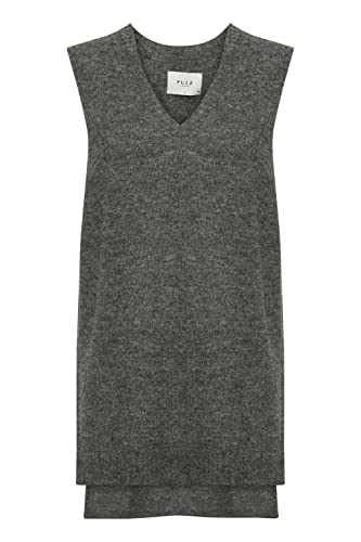 PULZ PZASTRID Slipover V Pullunder Damen Feinstrick Strickpullover Pullover Oversize, Größe:M, Farbe:Magnet Melange (1939011) von PULZ JEANS