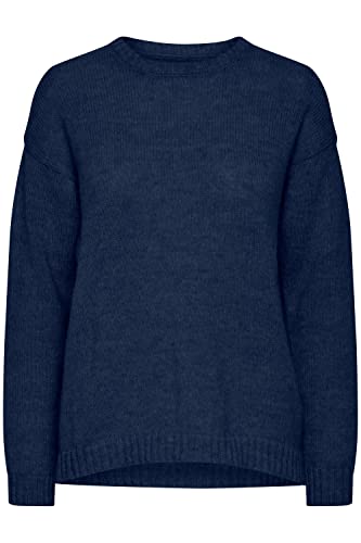 PULZ JEANS PZIRIS Damen Strickpullover Feinstrick Pullover mit Rundhalsausschnitt und Wolle mit Alpaka-Anteil, Größe:M, Farbe:Moonlit Ocean (194122) von PULZ JEANS