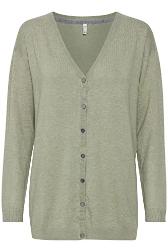 PULZ PZSARA Damen Strickjacke Feinstrick Cardigan Strickcardigan mit V-Ausschnitt Loose Fit, Größe:L, Farbe:Sage Melange (1604211) von PULZ JEANS