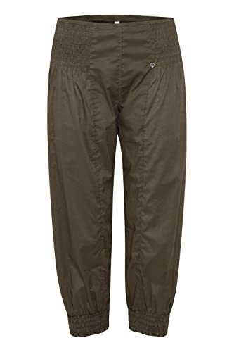 PULZ JEANS PZJILL Damen Hose Stoffhose Haremshose Pumphose Pluderhose mit elastischem Bund Capri Länge 100% Baumwolle Regular Fit, Größe:XL, Farbe:Kalamata (190510) von PULZ JEANS