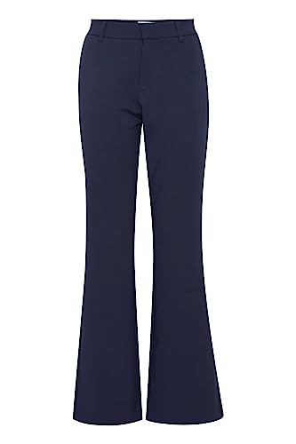 Pulz PZBINDY HW Pants Bootcut Damen Hose Stoffhose Baumwolle mit Stretch Flared Leg Loose Fit, Größe:44, Farbe:Dark Sapphire (194020) von PULZ JEANS