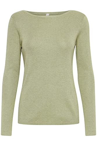 PULZ JEANS PZSARA Damen Strickpullover Feinstrick Pullover mit U-Boot Ausschnitt im Slim Fit, Größe:XS, Farbe:Sage Melange (1604211) von PULZ JEANS