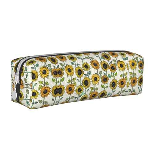 Federmäppchen aus Leder, mit Reißverschluss, dreidimensionales Federmäppchen mit großem Fassungsvermögen, langlebig, praktisch, tragbar, Gelb, Romantische Sonnenblumen, Einheitsgröße von PULaif