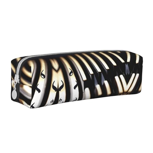 Federmäppchen aus Leder, mit Reißverschluss, dreidimensionales Federmäppchen mit großem Fassungsvermögen, langlebig, praktisch, tragbar, Rosa, Klavier mit Musiknoten:, Einheitsgröße von PULaif